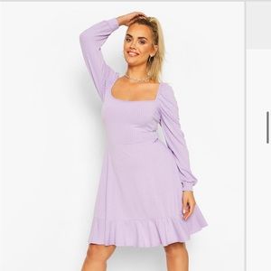 * Never worn* Plus rib puff sleeve skater dress- Lilac